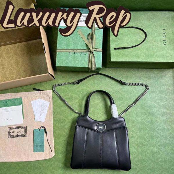 Replica Gucci Women GG Petite GG Small Tote Bag Black Leather Double G 6