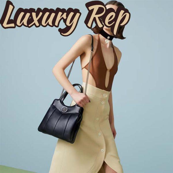 Replica Gucci Women GG Petite GG Small Tote Bag Black Leather Double G 12