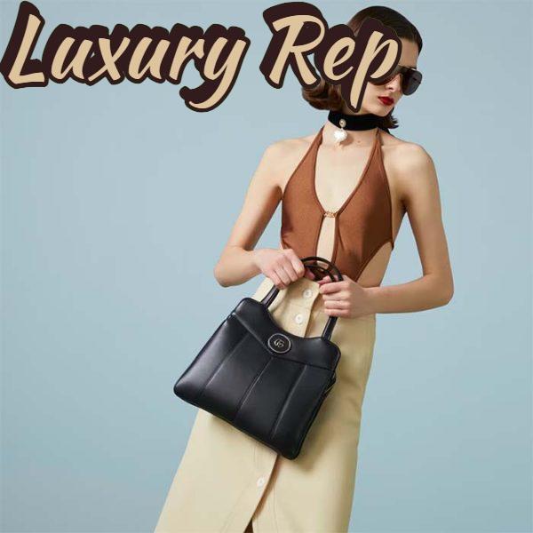 Replica Gucci Women GG Petite GG Small Tote Bag Black Leather Double G 13
