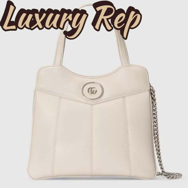 Replica Gucci Women GG Petite GG Small Tote Bag White Leather Double G