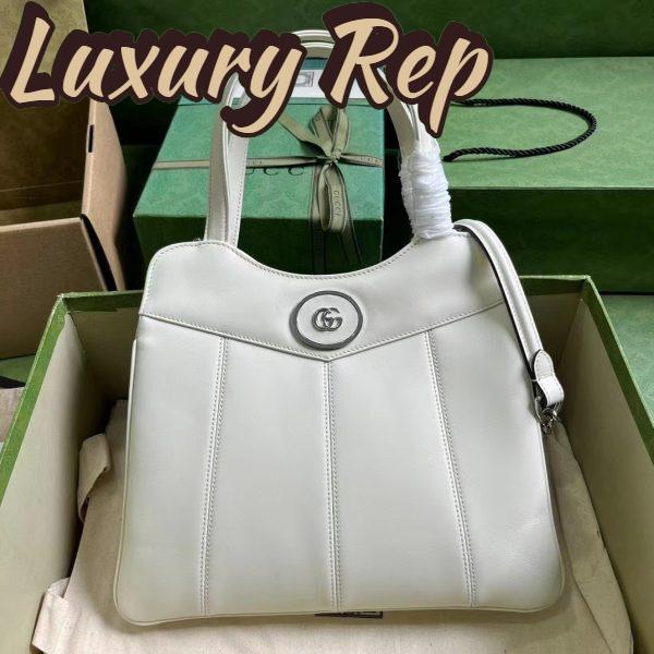Replica Gucci Women GG Petite GG Small Tote Bag White Leather Double G 3