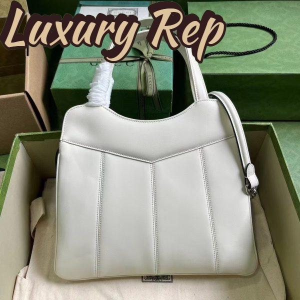 Replica Gucci Women GG Petite GG Small Tote Bag White Leather Double G 4