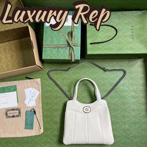 Replica Gucci Women GG Petite GG Small Tote Bag White Leather Double G 7