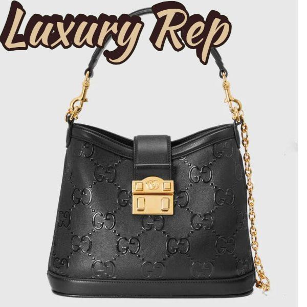 Replica Gucci Women GG Small GG Shoulder Bag Black Debossed Leather Double G 2