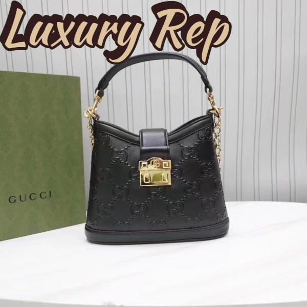 Replica Gucci Women GG Small GG Shoulder Bag Black Debossed Leather Double G 3