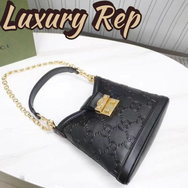 Replica Gucci Women GG Small GG Shoulder Bag Black Debossed Leather Double G 4