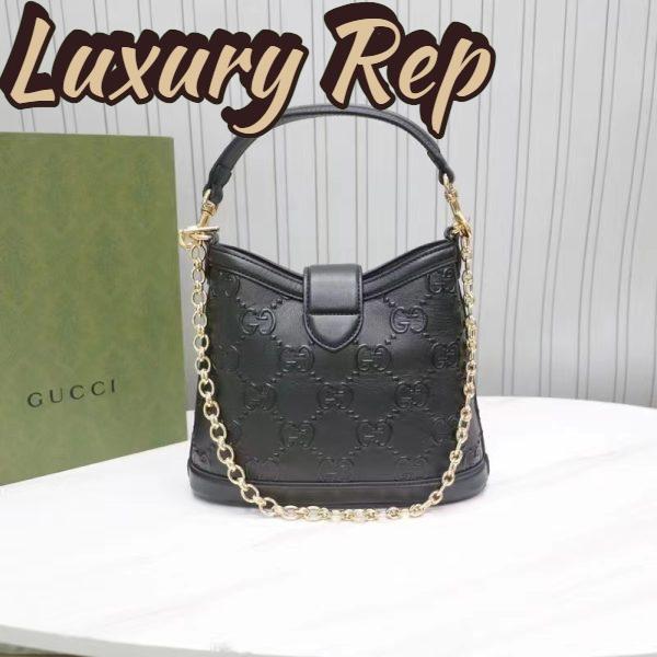 Replica Gucci Women GG Small GG Shoulder Bag Black Debossed Leather Double G 5