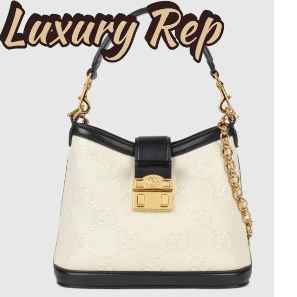 Replica Gucci Women GG Small GG Shoulder Bag White Debossed Leather Double G 2