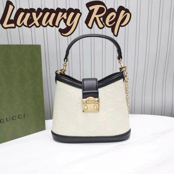 Replica Gucci Women GG Small GG Shoulder Bag White Debossed Leather Double G 3