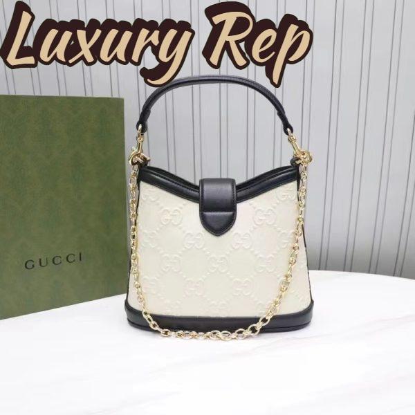 Replica Gucci Women GG Small GG Shoulder Bag White Debossed Leather Double G 4