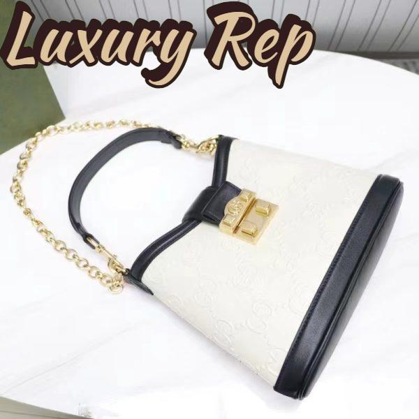 Replica Gucci Women GG Small GG Shoulder Bag White Debossed Leather Double G 5