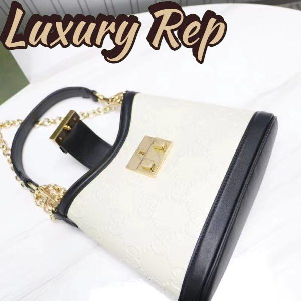 Replica Gucci Women GG Small GG Shoulder Bag White Debossed Leather Double G 6
