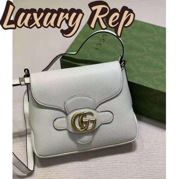 Replica Gucci Women GG Small Messenger Bag with Double G White Leather 3