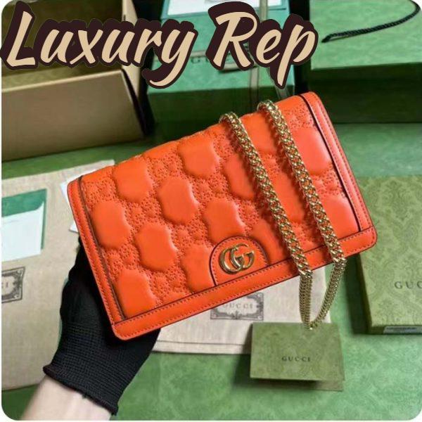 Replica Gucci Women GG Matelassé Chain Wallet Orange Leather Double G Chain Strap 3