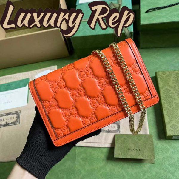 Replica Gucci Women GG Matelassé Chain Wallet Orange Leather Double G Chain Strap 4