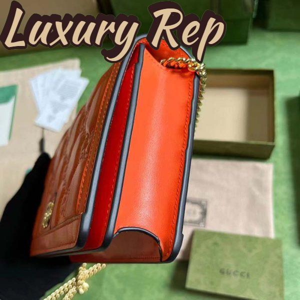 Replica Gucci Women GG Matelassé Chain Wallet Orange Leather Double G Chain Strap 6