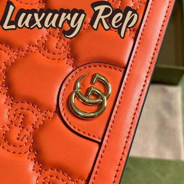 Replica Gucci Women GG Matelassé Chain Wallet Orange Leather Double G Chain Strap 10