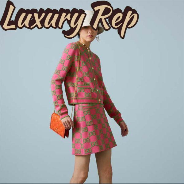 Replica Gucci Women GG Matelassé Chain Wallet Orange Leather Double G Chain Strap 12