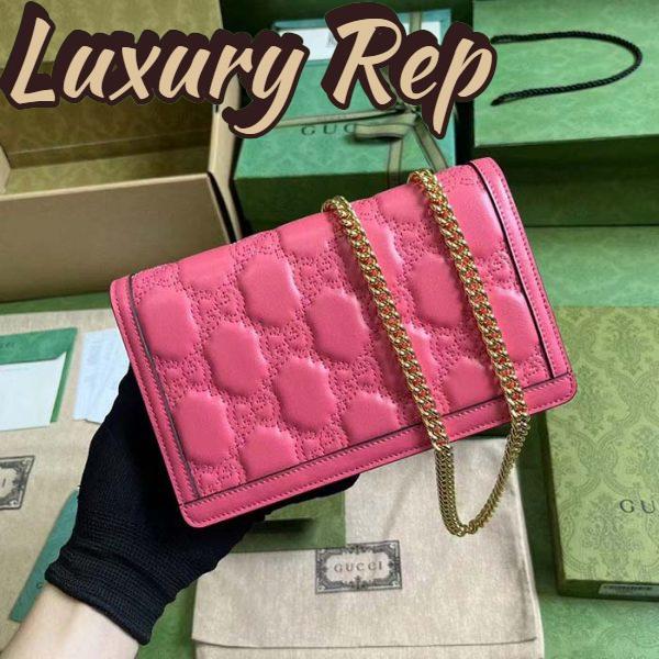 Replica Gucci Women GG Matelassé Chain Wallet Pink Leather Double G Chain Strap 4