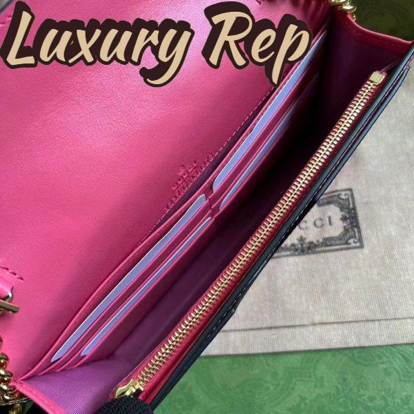 Replica Gucci Women GG Matelassé Chain Wallet Pink Leather Double G Chain Strap 8