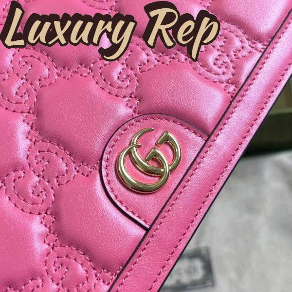 Replica Gucci Women GG Matelassé Chain Wallet Pink Leather Double G Chain Strap 9