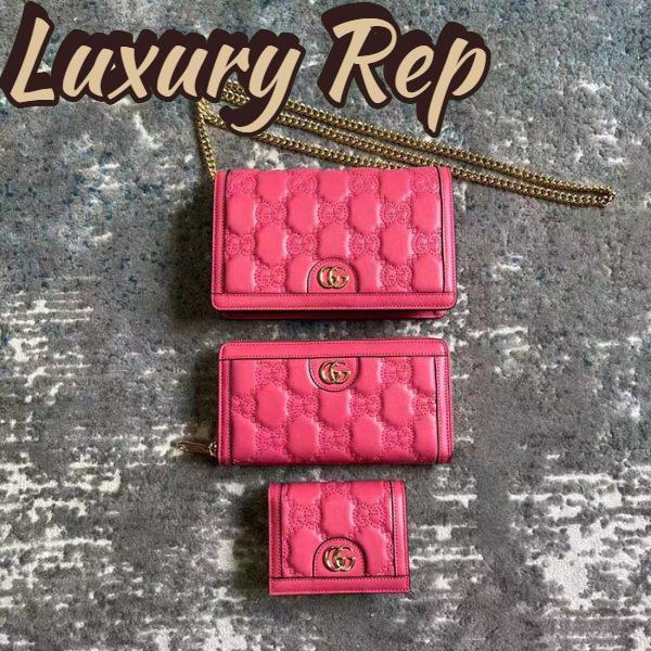 Replica Gucci Women GG Matelassé Chain Wallet Pink Leather Double G Chain Strap 12