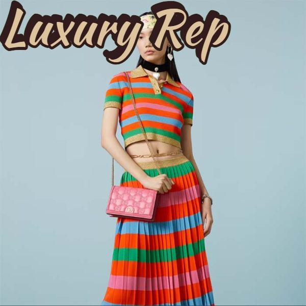 Replica Gucci Women GG Matelassé Chain Wallet Pink Leather Double G Chain Strap 13