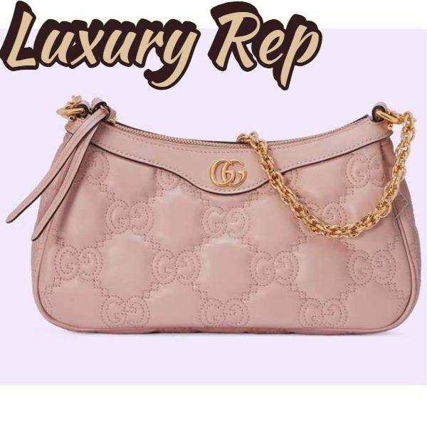 Replica Gucci Women GG Matelassé Handbag Pink GG Matelassé Leather Double G