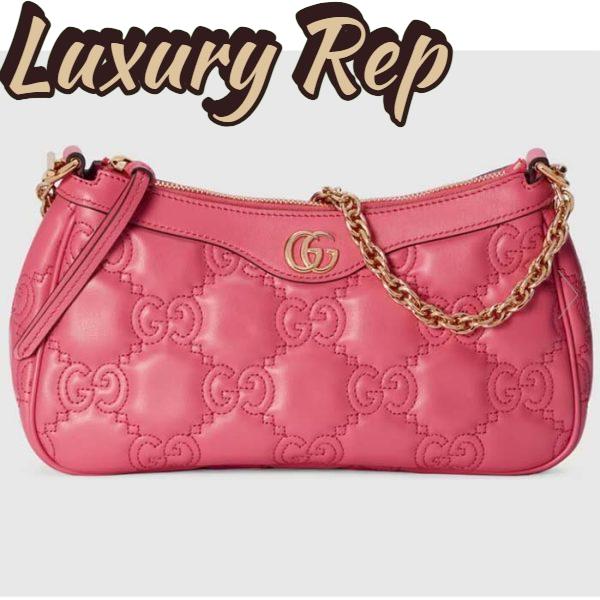 Replica Gucci Women GG Matelassé Handbag Pink GG Matelassé Leather Zip Closure