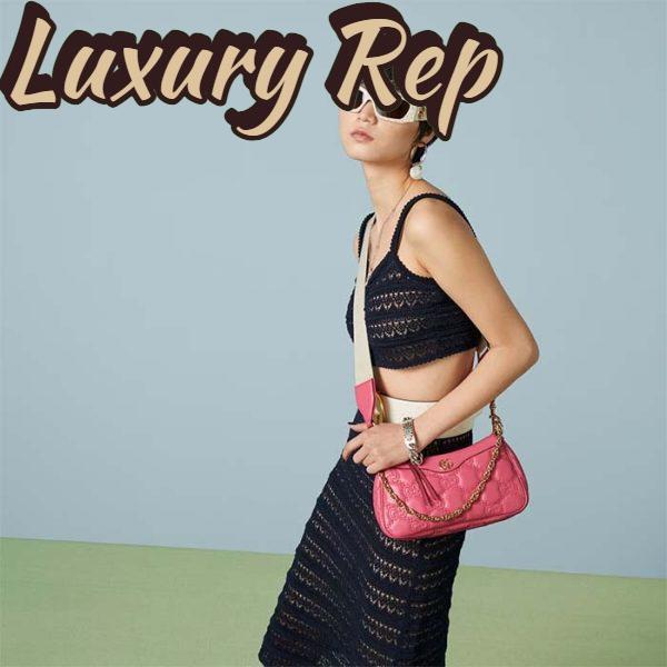 Replica Gucci Women GG Matelassé Handbag Pink GG Matelassé Leather Zip Closure 13