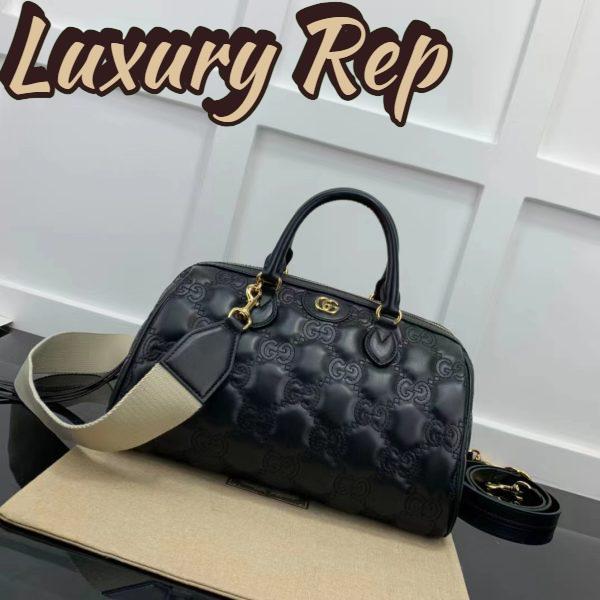 Replica Gucci Women GG Matelassé Leather Medium Bag Black Double G Gold-Toned Hardware 3