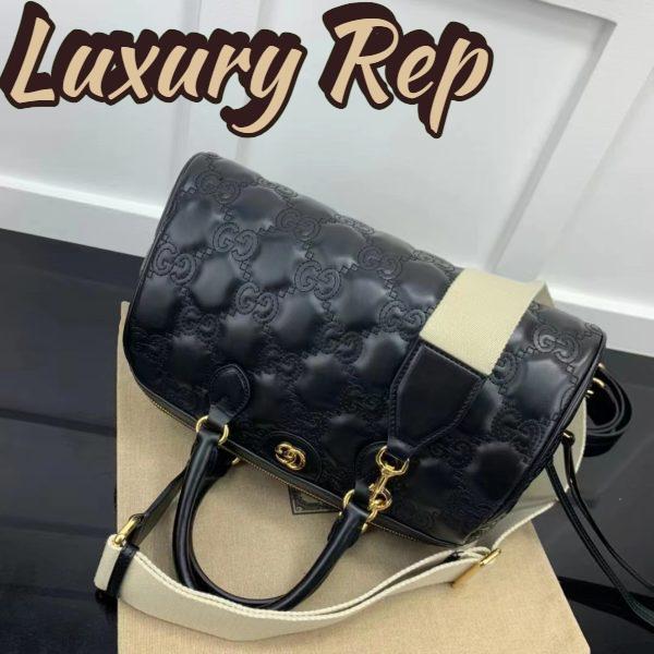 Replica Gucci Women GG Matelassé Leather Medium Bag Black Double G Gold-Toned Hardware 6