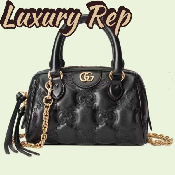 Replica Gucci Women GG Matelassé Leather Mini Bag Black Double G