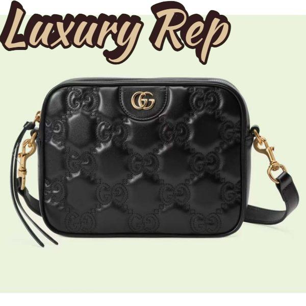 Replica Gucci Women GG Matelassé Leather Shoulder Bag Black Double G