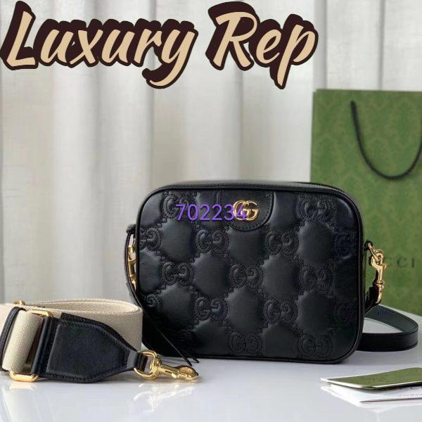 Replica Gucci Women GG Matelassé Leather Shoulder Bag Black Double G 4