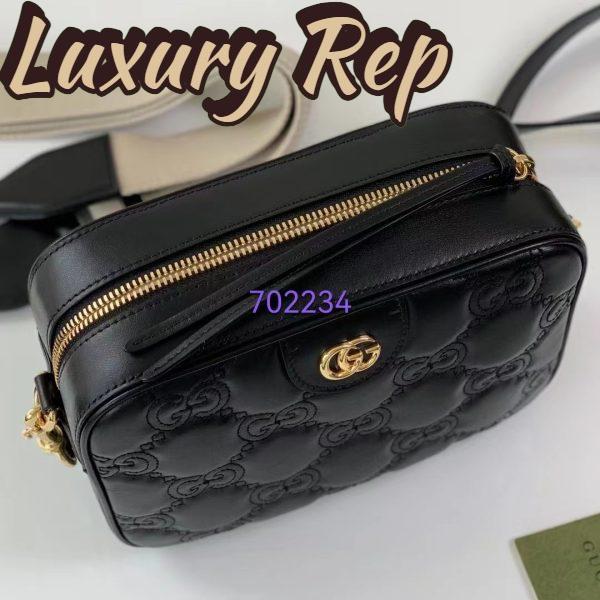 Replica Gucci Women GG Matelassé Leather Shoulder Bag Black Double G 7