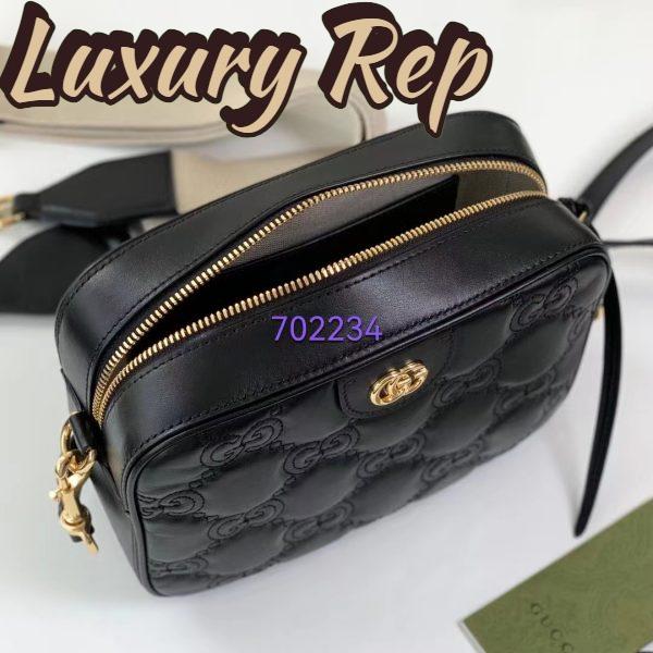 Replica Gucci Women GG Matelassé Leather Shoulder Bag Black Double G 8