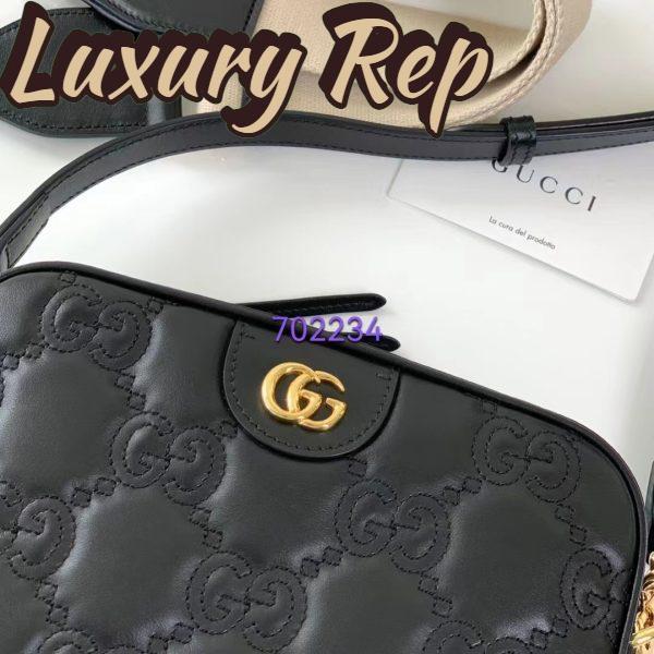 Replica Gucci Women GG Matelassé Leather Shoulder Bag Black Double G 10