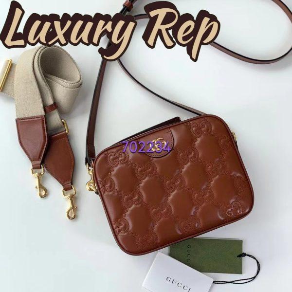 Replica Gucci Women GG Matelassé Leather Shoulder Bag Light Brown Double G 3