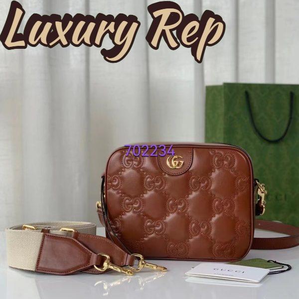 Replica Gucci Women GG Matelassé Leather Shoulder Bag Light Brown Double G 4