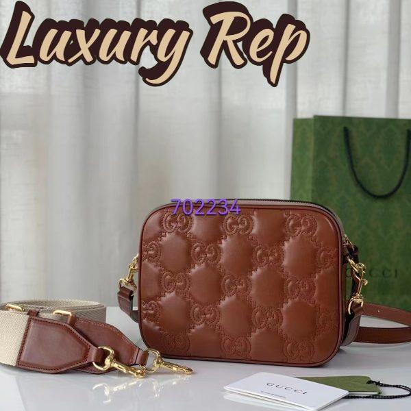 Replica Gucci Women GG Matelassé Leather Shoulder Bag Light Brown Double G 5