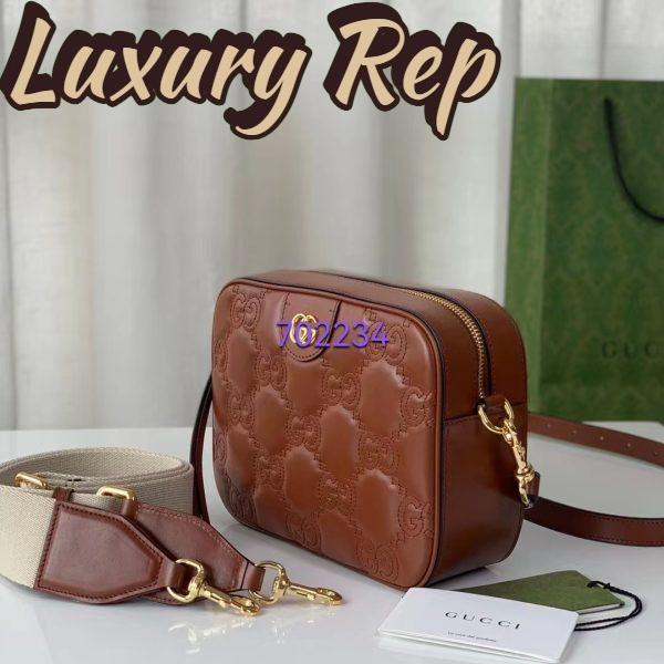 Replica Gucci Women GG Matelassé Leather Shoulder Bag Light Brown Double G 6