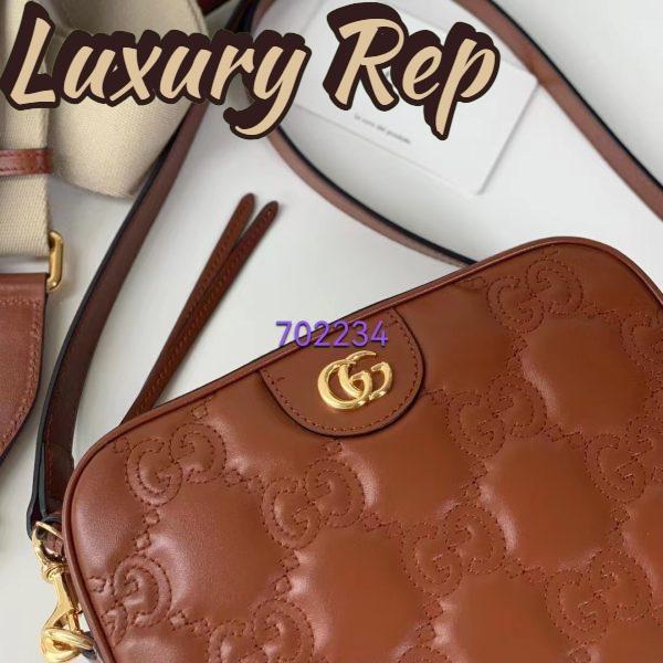 Replica Gucci Women GG Matelassé Leather Shoulder Bag Light Brown Double G 10