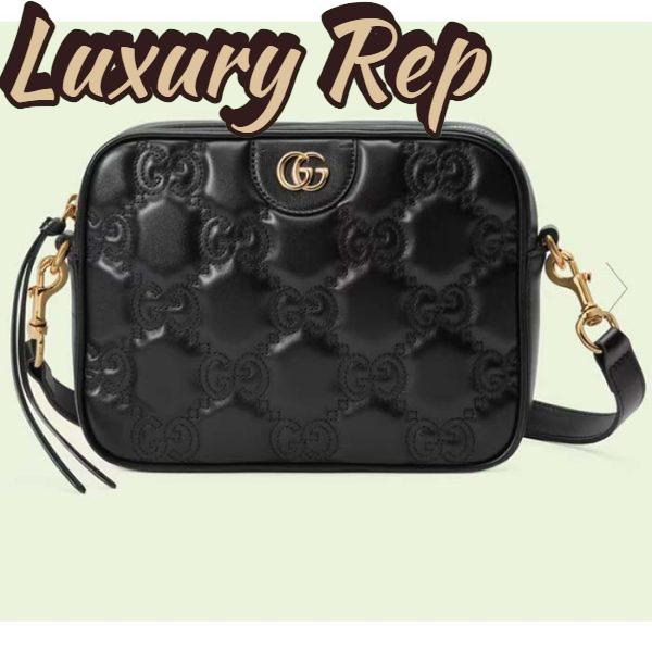 Replica Gucci Women GG Matelassé Leather Small Bag Black Double G Zip Closure