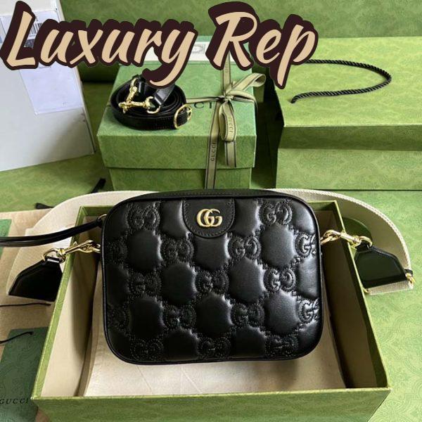 Replica Gucci Women GG Matelassé Leather Small Bag Black Double G Zip Closure 3