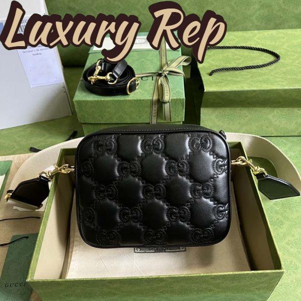 Replica Gucci Women GG Matelassé Leather Small Bag Black Double G Zip Closure 4