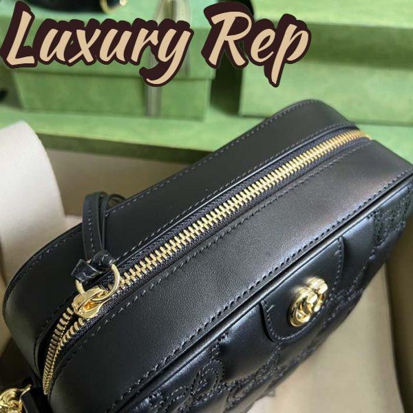Replica Gucci Women GG Matelassé Leather Small Bag Black Double G Zip Closure 6