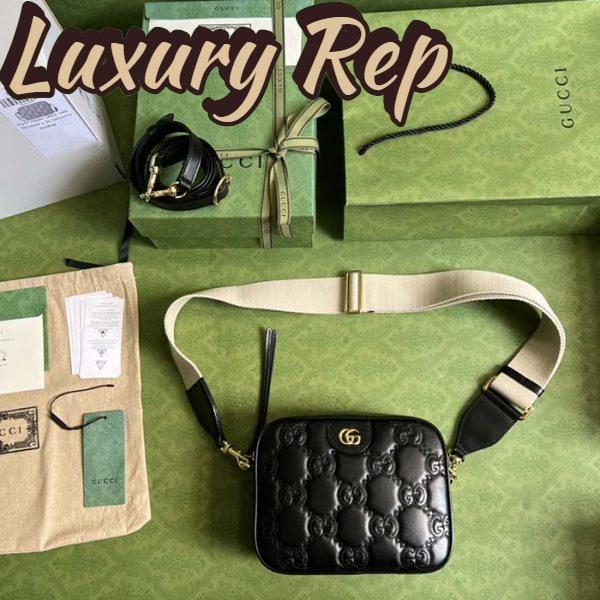 Replica Gucci Women GG Matelassé Leather Small Bag Black Double G Zip Closure 8