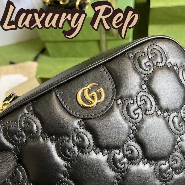 Replica Gucci Women GG Matelassé Leather Small Bag Black Double G Zip Closure 9