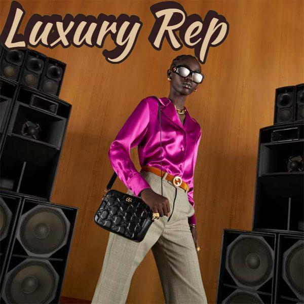 Replica Gucci Women GG Matelassé Leather Small Bag Black Double G Zip Closure 12